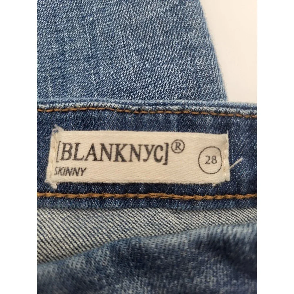 BLANK NYC Shadow Seam Distressed Two-Tone Blue Skinny Jeans Womens SZ 28 Cropped - Picture 10 of 14